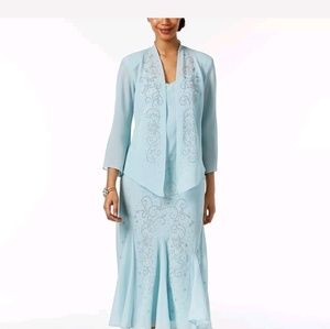 R&M RICHARDS WOMEN'S BLUE COLLARLESS BEADED 12